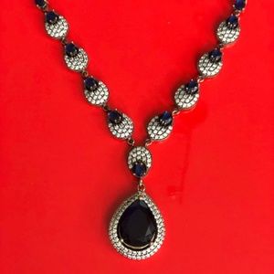 Handmade Vintage Silver Women Sapphire  Necklace
